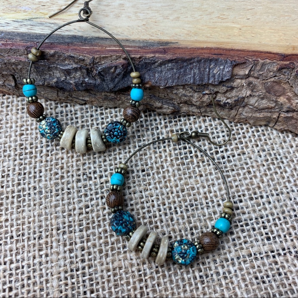 NWT Boho Patina Copper Hoop Earrings w/ Turquoise